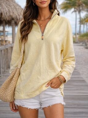 Tommy Bahama Yellow Quarter Zip Pullover Coastal Resort Sweater Size Large